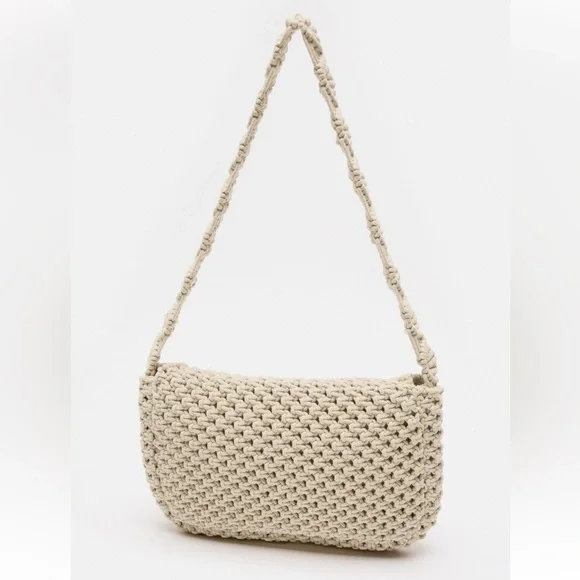 Last one🚨 Zara Macrame Knit Shell Cotton Shoulder Bag Handbag Purse Cream NWT - Picture 6 of 16